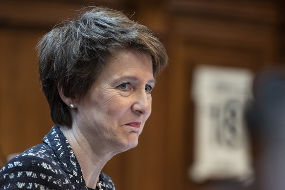 Bundesraetin Simonetta Sommaruga spricht im Staenderat an der Fruehlingssession der Eidgenoessischen Raete, am Montag, 18. Maerz 2019, in Bern. (KEYSTONE/Peter Schneider)