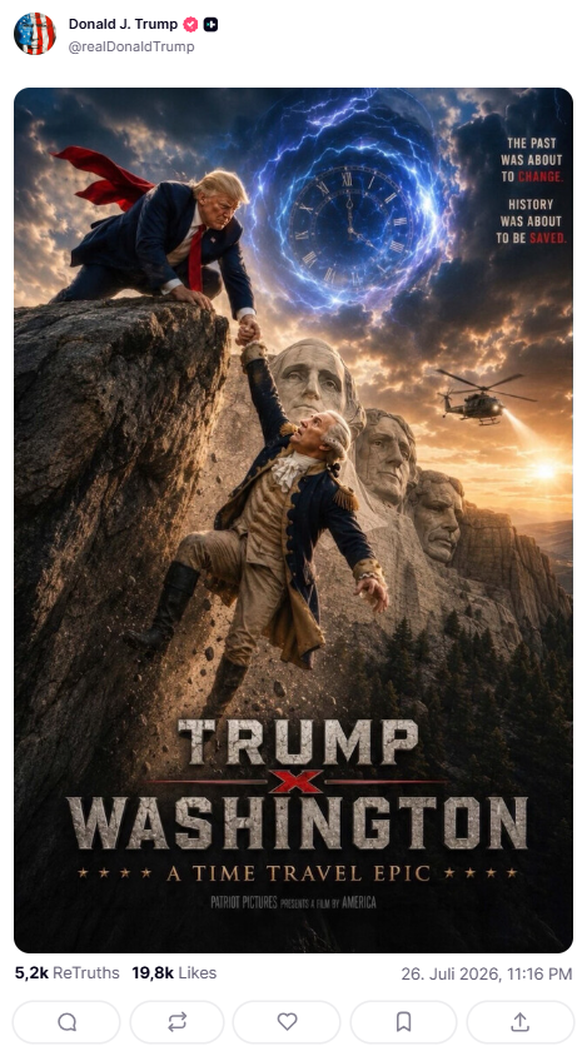 Trump Truthsocial Post: George Washington, Time Travel Film