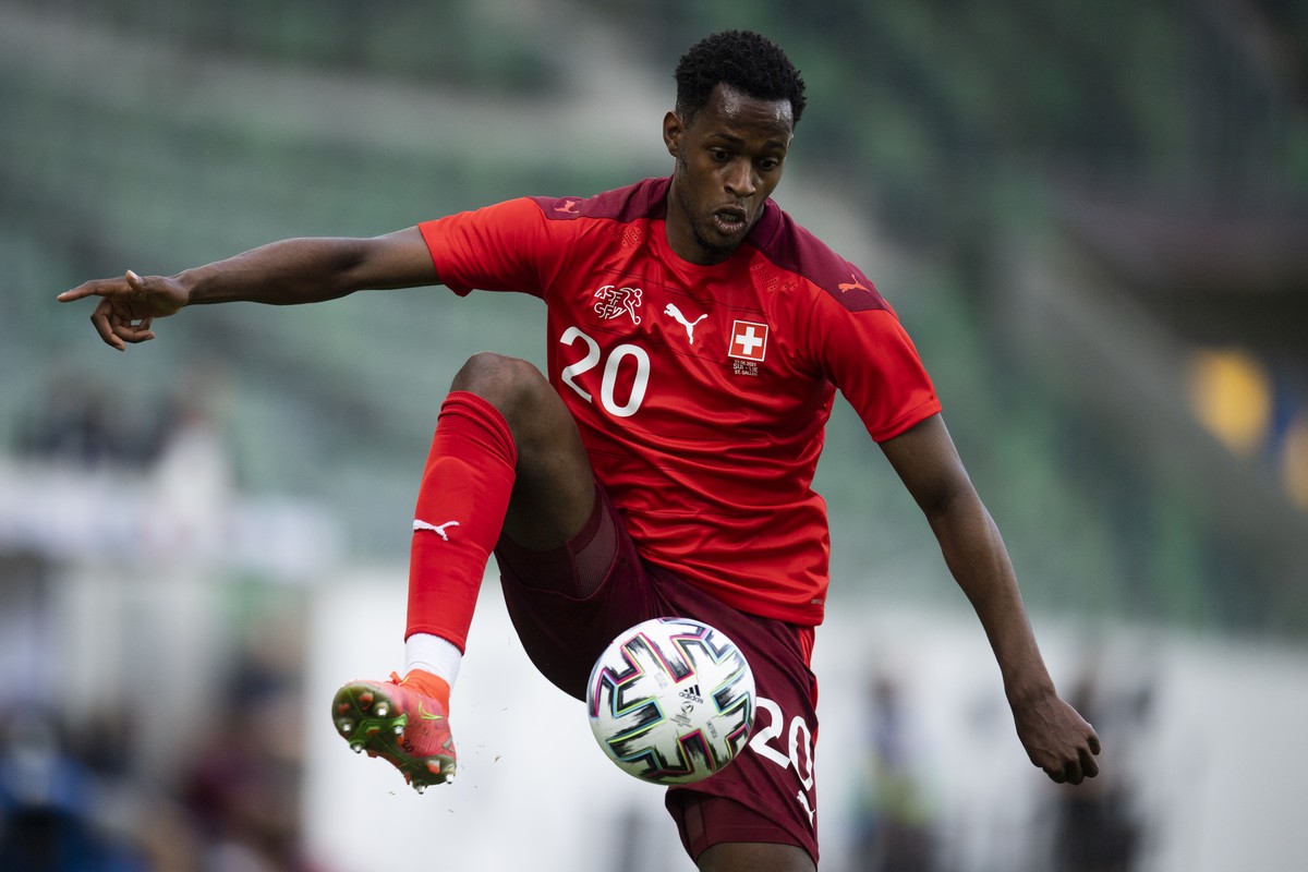 Switzerland's Edimilson Fernandes during a friendly soccer match between Switzerland and Liechtenstein, at the kybunpark stadium in St. Gallen, Switzerland, Thursday, June 3, 2021. (KEYSTONE/Gian ...