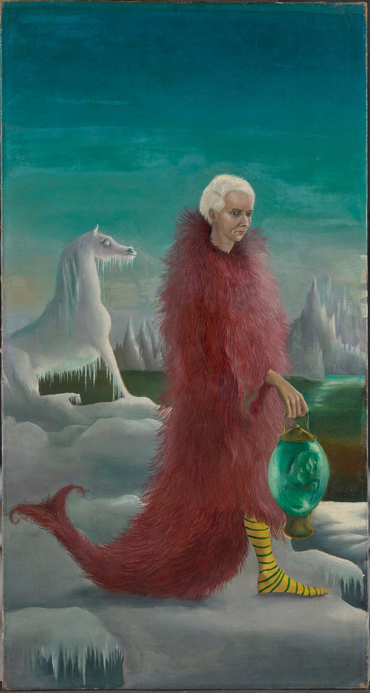 Portrait of Max Ernst, 1940. Wieder sehen wir Pferde, dieses Mal eines aus Eis und ein anderes, gefangen oder geborgen in Max' Laterne wie ein Fohlen im Uterus. Bleibt sie bei ihm, würde sich die Kind ...