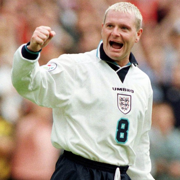 ** FILE ** England&#039;s Paul Gascoigne celebrates after he scored his spot-kick against Spain in a penalty shoot-out during their European Soccer Championships quarter-final match at London&#039;s W ...