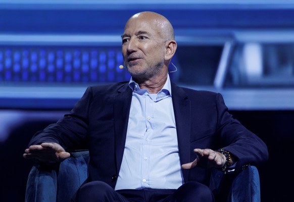 epa12509549 Amazon founder Jeff Bezos speaks during the America Business Forum inaugural U.S. edition, taking place at the Kaseya Center in Miami, Florida, USA, 06 November 2025. The two-day summit is ...