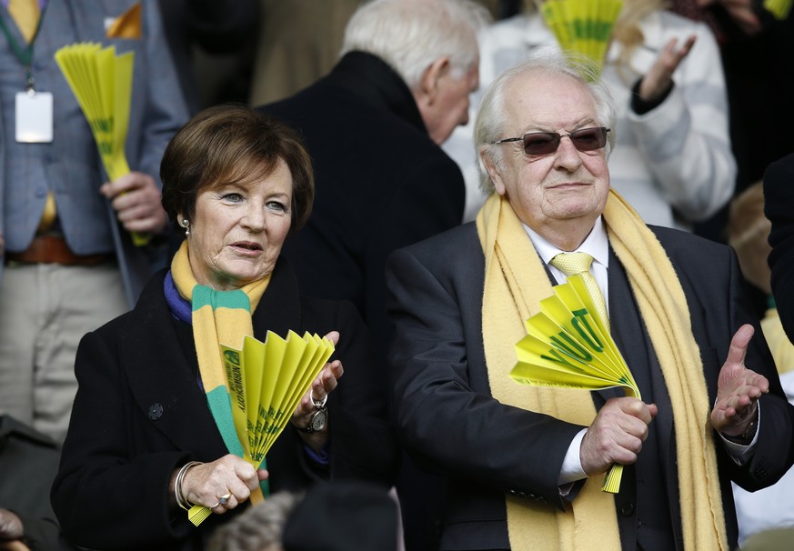 Football Soccer - Norwich City v Sunderland - Barclays Premier League - Carrow Road - 16/4/16
Norwich joint majority shareholders Delia Smith and Michael Wynn Jones in the stands
Action Images via R ...
