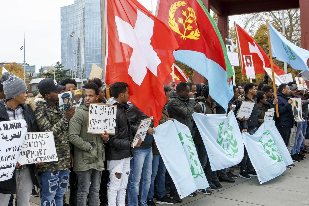 Eritreans living in Switzerland protest against the recent rapprochement of Switzerland with the Eritrea's regime, during a rally on the Place des Nations, in front of the European headquarters o ...