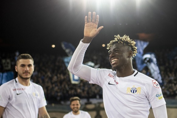 Zuerichs Stephen Odey jubelt im Fussball Meisterschaftsspiel der Super League zwischen dem FC Zuerich und dem FC Thun im Letzigrund, am Mittwoch, 15. Mai 2019 in Zuerich. (KEYSTONE/Ennio Leanza)