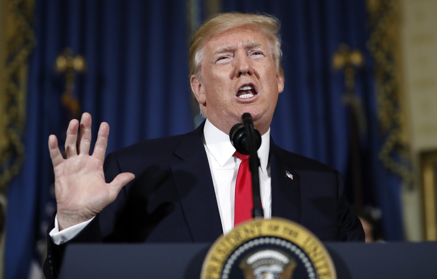 President Donald Trump speaks about healthcare, Monday, July 24, 2017, in the Blue Room of the White House in Washington. (AP Photo/Alex Brandon)