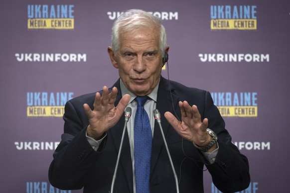High Representative of the European Union for Foreign Affairs and Security Policy Josep Borrell speaks during his press conference in Kiev, Ukraine, Sunday, October 8.  1, 2023. (AP Photo/Efrem Lukatsky)