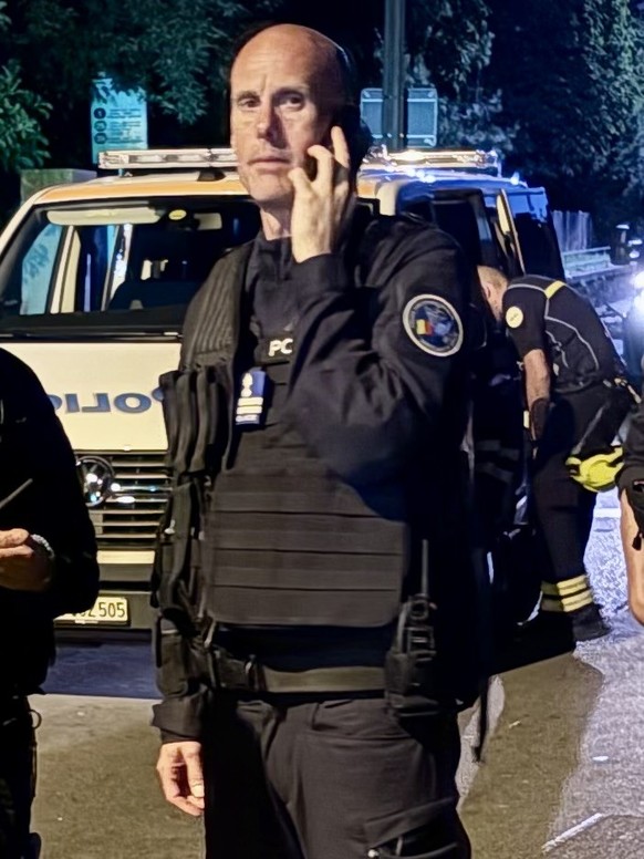 Commandant-adjoint de la police genevoise, Luc Broch était le chef des opérations des forces de l&amp;#039;ordre lors de la manifestation anti-G7 et féministe le dimanche 14 juin 2026. Ici sur le terr ...