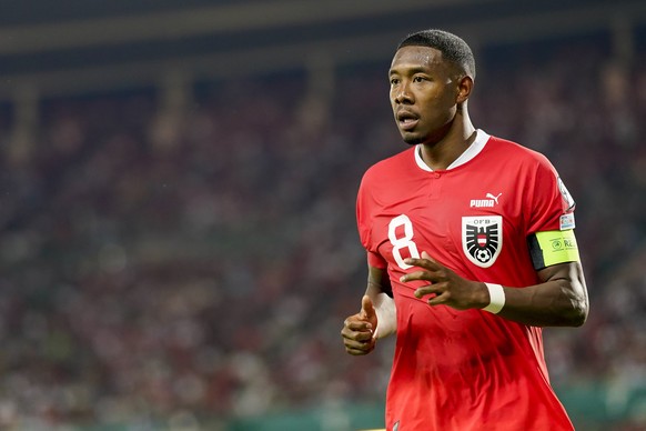 Austria&#039;s David Alaba runs during the Euro 2024 group F qualifying soccer match between Austria and Sweden at the Ernst Happel Stadion in Vienna, Austria, Tuesday, June 20, 2023. (AP Photo/Floria ...