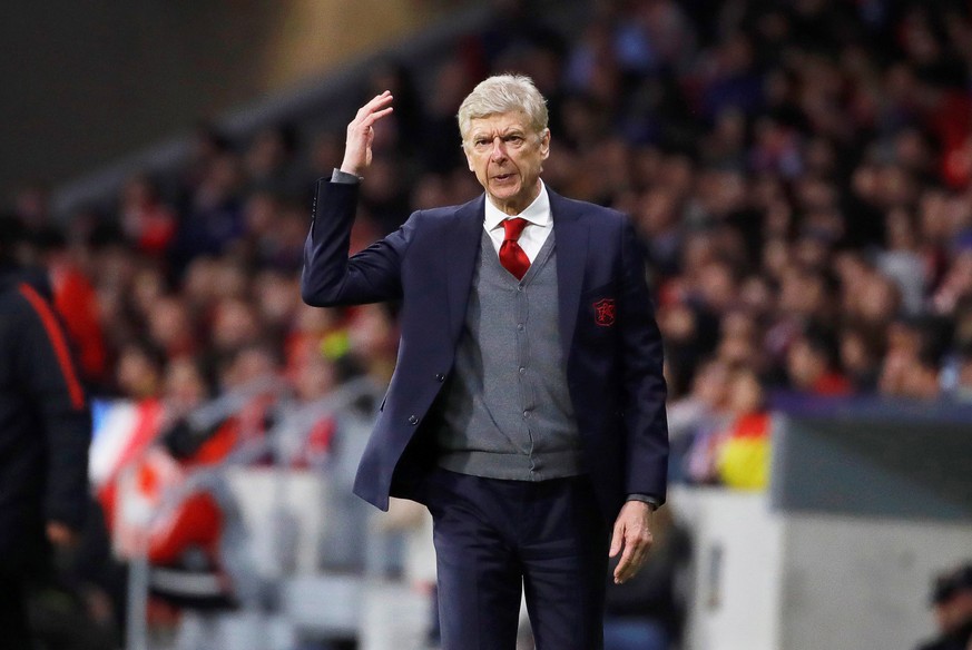 epa06709646 Arsenal&#039;s manager Arsene Wenger reacts during the UEFA Europa League semi final, second leg soccer match between Atletico Madrid and Arsenal FC at Metropolitano stadium in Madrid, Spa ...