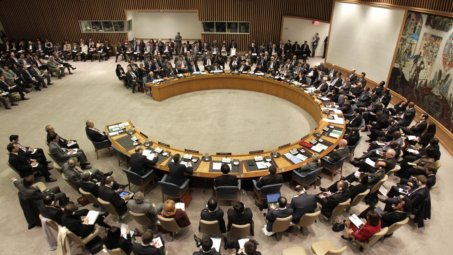 The Security Council meets to discuss the situation in Syria at United Nations headquarters Tuesday, Jan. 31, 2012. Syrian troops crushed pockets of rebel soldiers Tuesday on the outskirts of Damascus ...