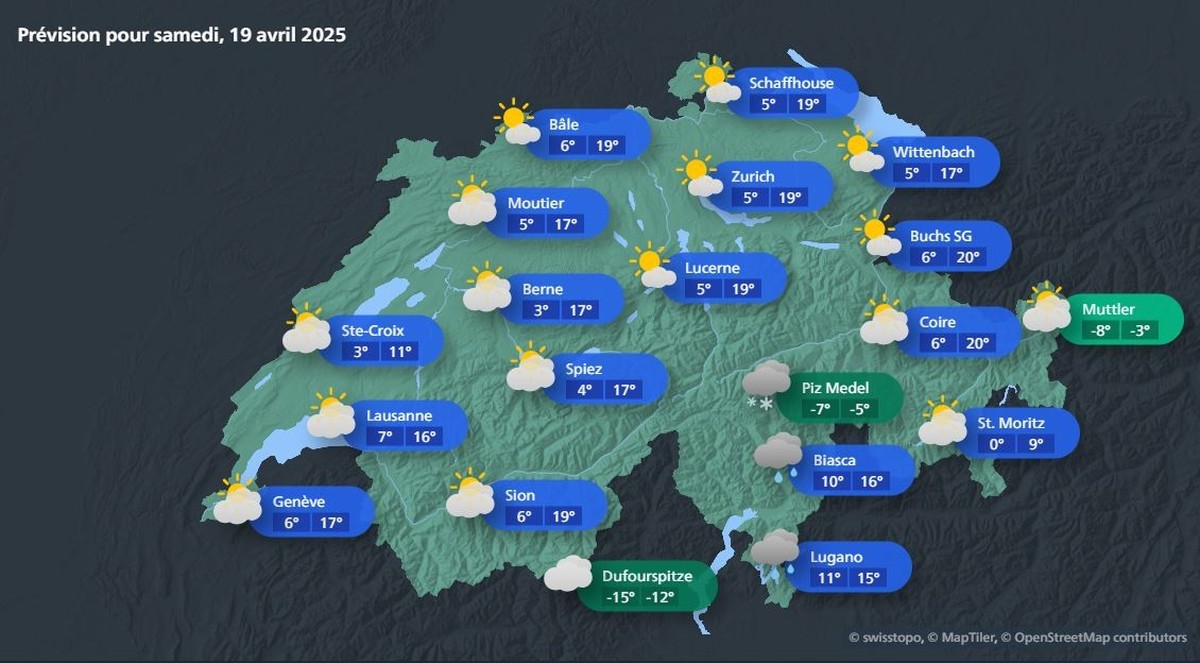 Météo Suisse samedi 19 avril