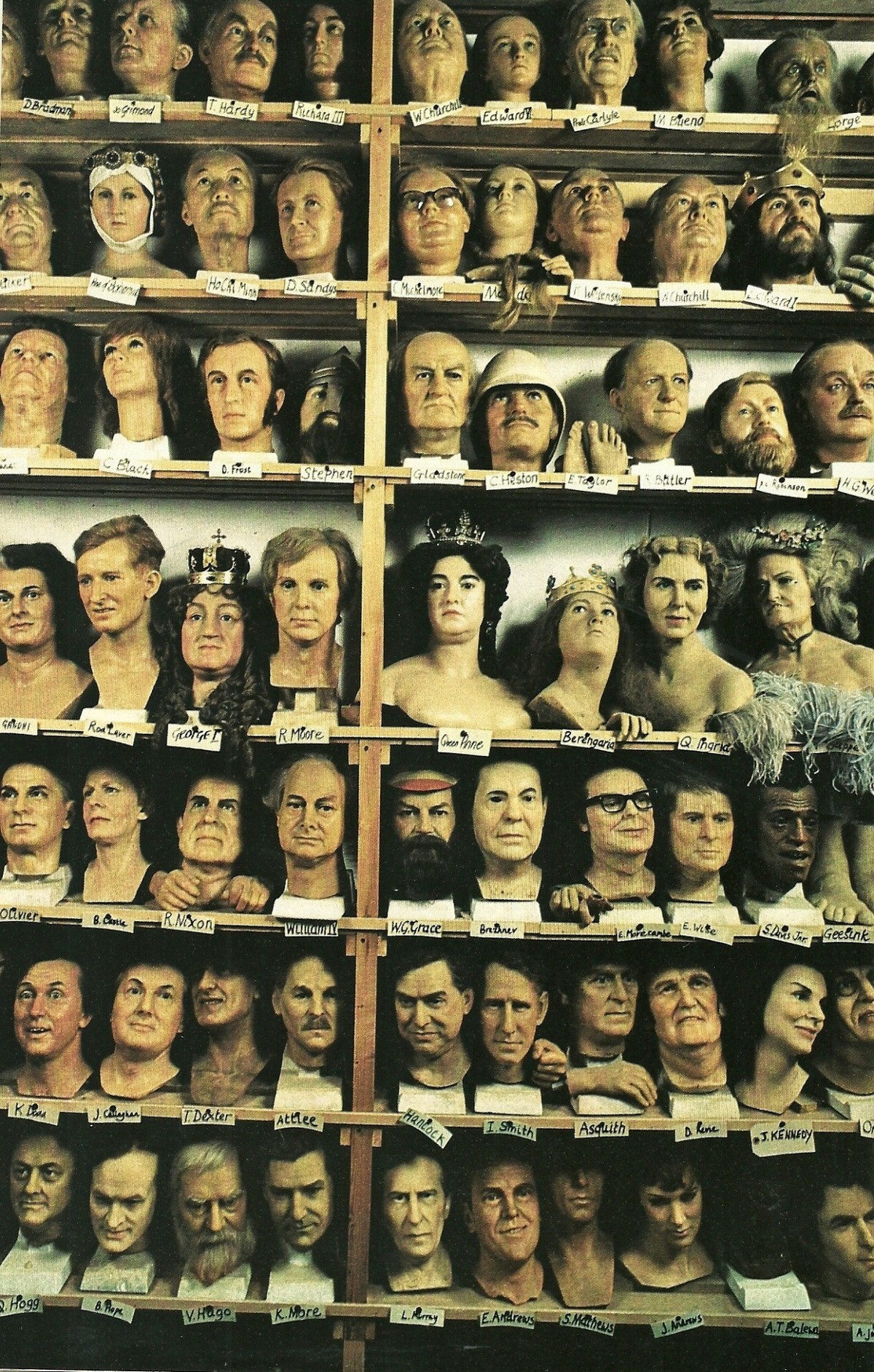 Spare heads in the storeroom of Madame Tussaud's wax museum in London, from a 1979 issue of National Geographic.