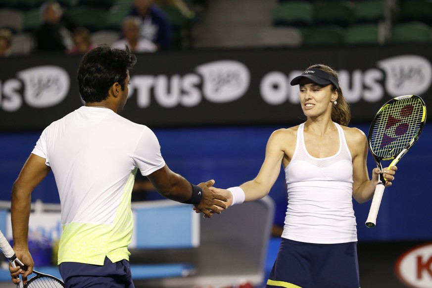 Gratulieren sich zum Sieg: Martina Hingis und Leander Paes.