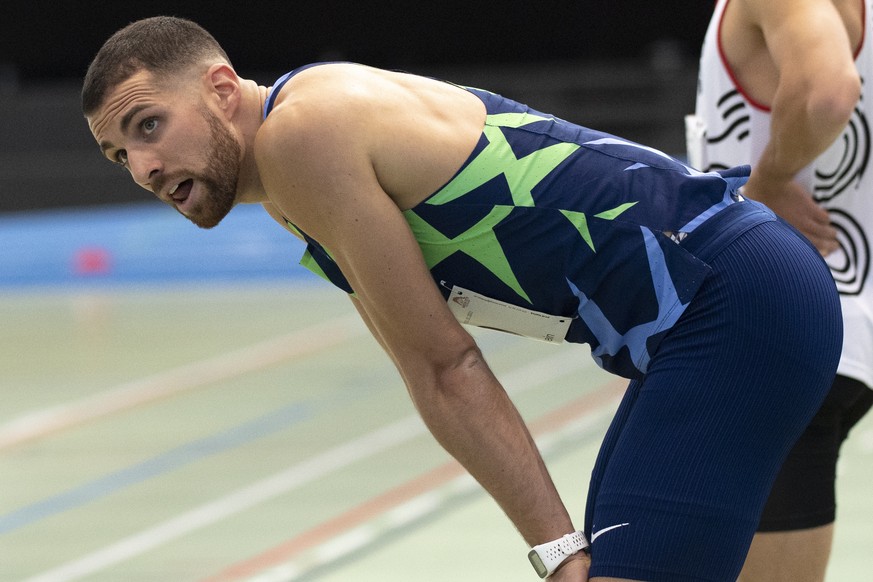 Kariem Hussein, LC Duebendorf, nach dem 400 Meter Lauf am Biel/ Bienne Athletics Leichtathletik-Hallenmeeting, am Sonntag 31. Januar 2021 in Magglingen. (KEYSTONE /Marcel Bieri)