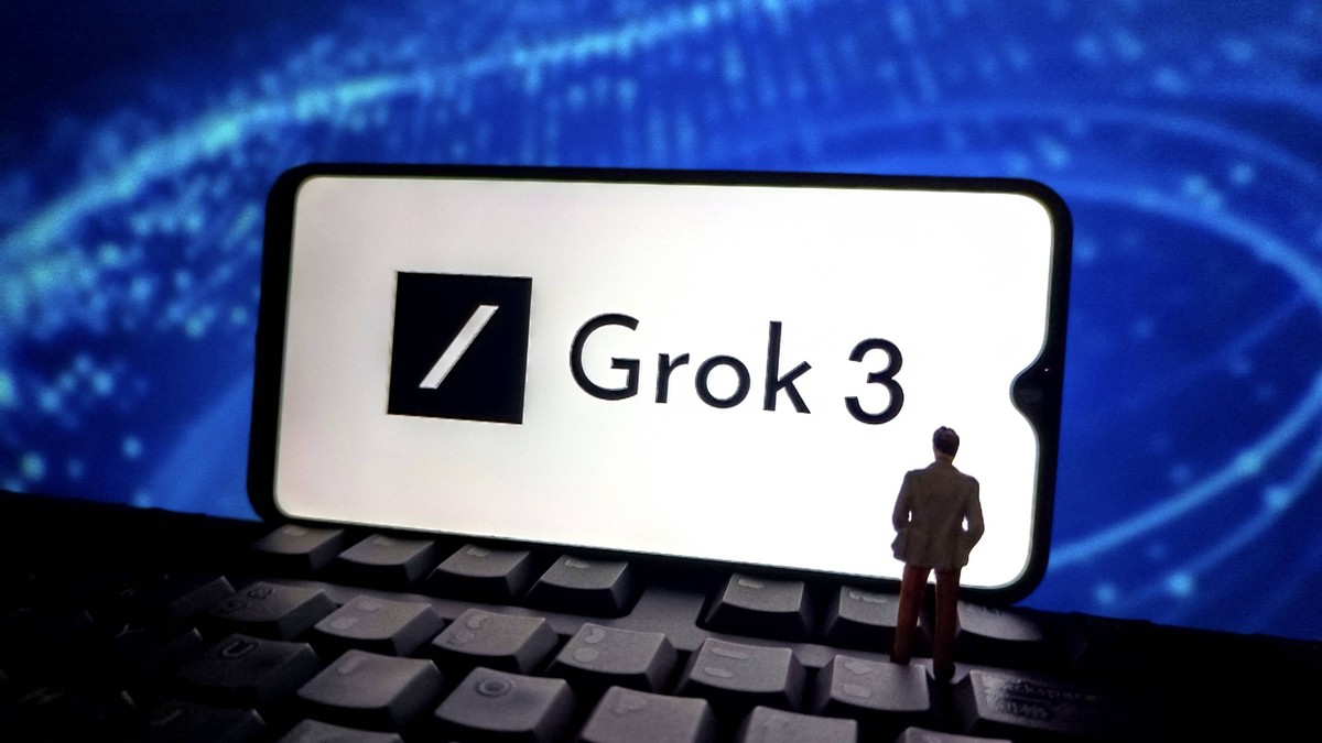 In this photo illustration, the logo of Grok 3 is displayed on a smartphone screen on February 17, 2025 in Suqian, Jiangsu Province of China. Elon Musk said his startup xAI will release its Grok 3 cha ...