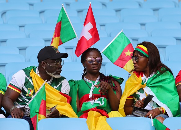 epa10324163 Fans of Cameroon attend the FIFA World Cup 2022 group G soccer match between Switzerland and Cameroon at Al Janoub Stadium in Al Wakrah, Qatar, 24 November 2022. EPA/Abir Sultan