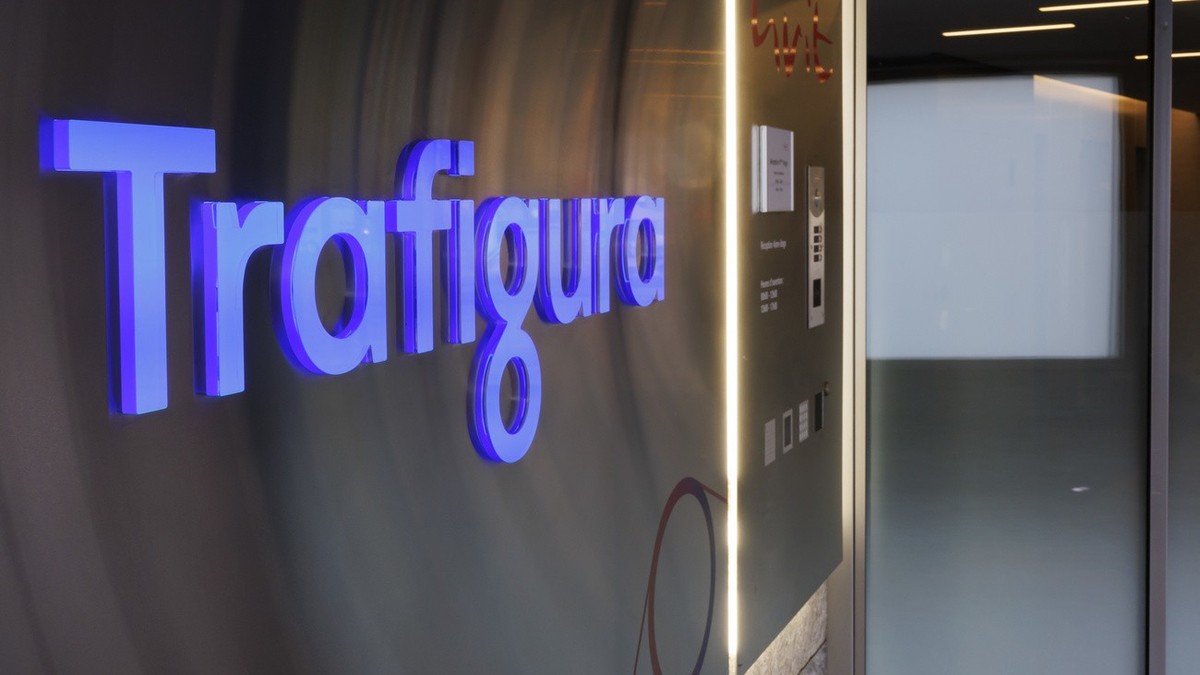 The logo of Trafigura is pictured at the entrance of Trafigura's operational center in Geneva, Switzerland, Tuesday, November 21, 2023. Trafigura is a multinational commodity (base metals and ene ...
