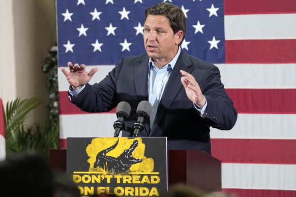 Republican Florida Governor Ron DeSantis speaks during a campaign rally on Monday, Nov. 7, 2022, in Hialeah, Fla. (AP Photo/Lynne Sladky)
Ron DeSantis