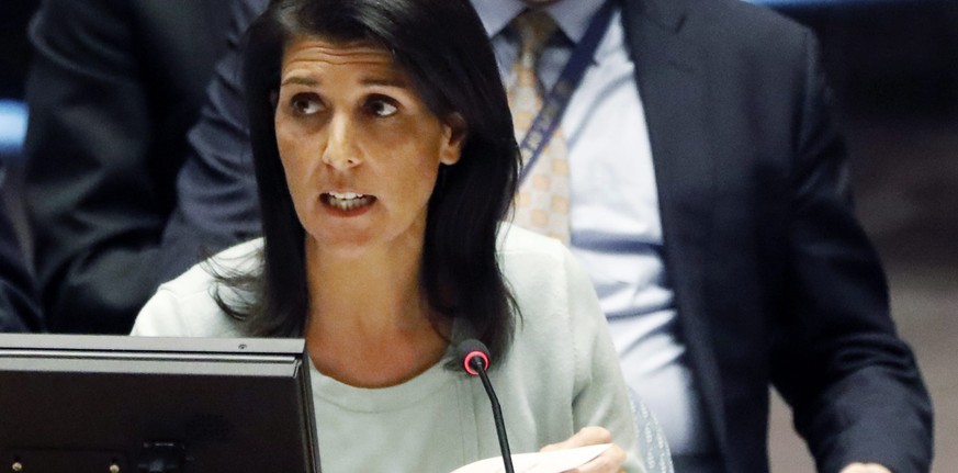 epa05767541 The new US Ambassador to the United Nations Nikki Haley, waits to address a Security Council on the situation in Ukraine at United Nations headquarters in New York, New York, USA, 02 Febru ...