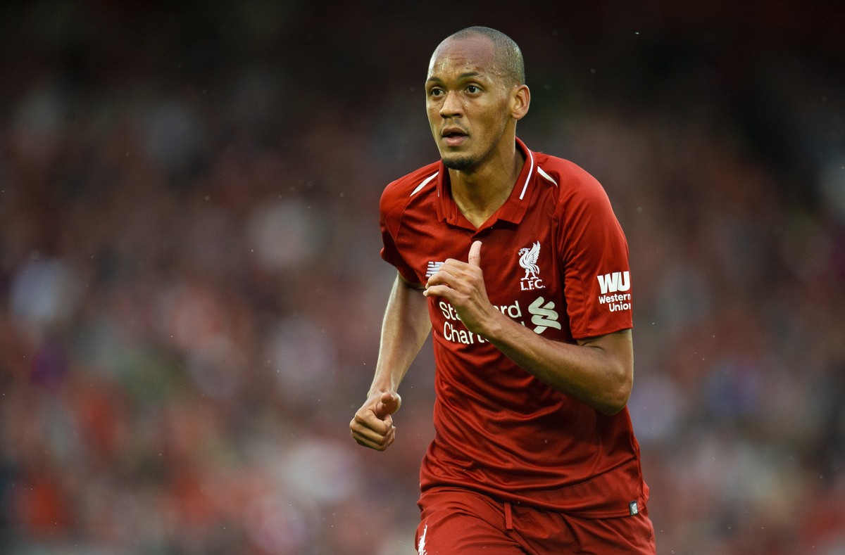 epa06933701 Liverpool's Fabinho in action during a friendly soccer match between Liverpool and Torino held at Anfield , Liverpool, Britain, 07 August 2018. EPA/PETER POWELL