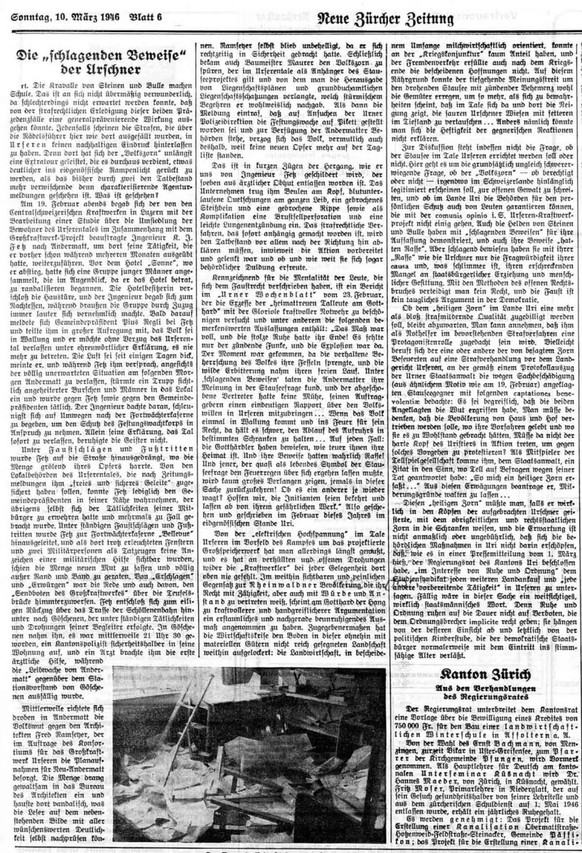 Am 14. März 1946 berichtete die NZZ über die «schlagenden Beweise» der Bevölkerung aus dem Urserntal und zeigte auch das verwüstete Büro des Architekten Fred Ramseyer.
https://www.e-newspaperarchives. ...
