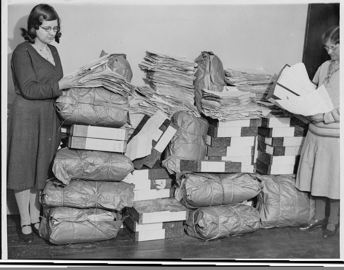1932: Petitions containing two million signatures calling for International disarmament are packaged at the Women's International League House ready to be sent to Geneva to join others from aroun ...