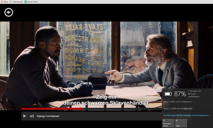 Chrome hat nach 60 Minuten Film-Streaming 13% Akku verbraucht. Mit Chrome könnte man auf unserem Test-Notebook etwa 7 Stunden und 40 Minuten Netflix streamen.