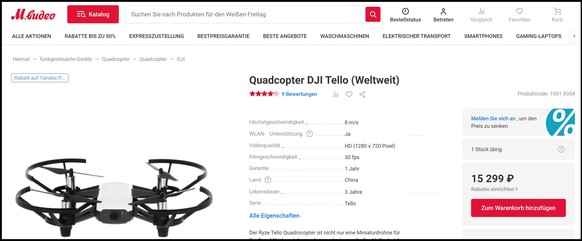 Bei M.Video deutlich teurer: DJI Tello.