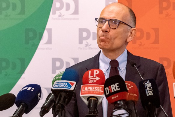 Democratic Party&#039;s leader Enrico Letta speaks at his party&#039;s headquarters in Rome, Monday, Sep. 26, 2022, the day after Italians voted in a national election that might yield the nation&#039 ...