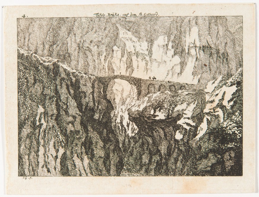 Salomon Gessner:&nbsp;«Ansicht der Teufelsbrücke oberhalb der Schöllenenschlucht», 1781.