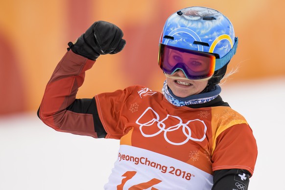 Julie Zogg of Switzerland reacts during the Women Snowboard Parallel Giant Slalom Qualification Run in the Phoenix Snow Park during the XXIII Winter Olympics 2018 in Pyeongchang, South Korea, on Satur ...