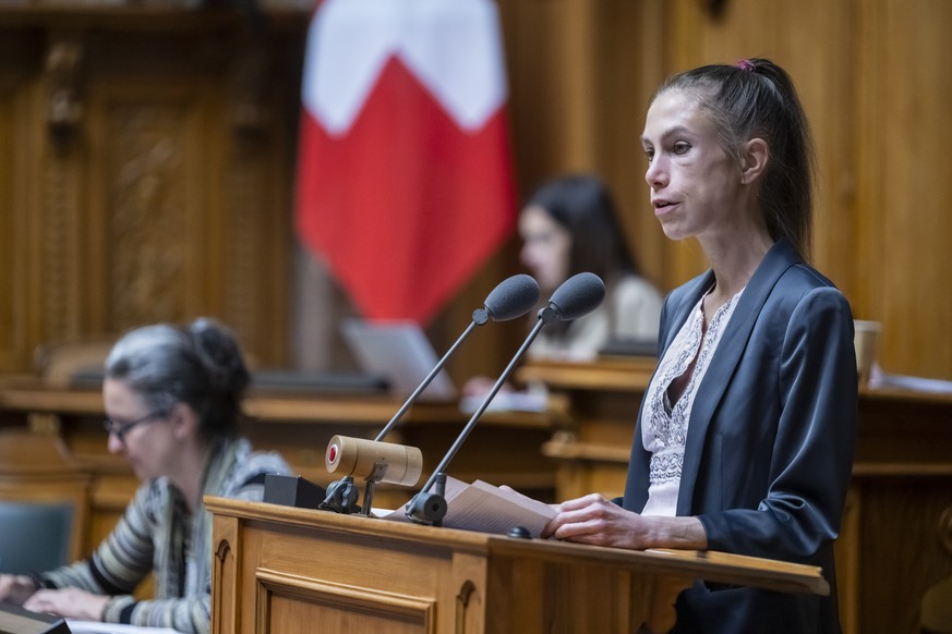 Meret Schneider, GP-ZH, spricht zur Grossen Kammer, an der Sommersession der Eidgenoessischen Raete, am Mittwoch, 31. Mai 2023 im Nationalrat in Bern. (KEYSTONE/Alessandro della Valle)