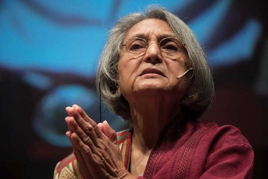 Ma Anand Sheela, former secretary of Indian guru Osho and cast member of Netflix series Wild Wild Country , delivers a speech as she takes part in Primera Persona (First Person) festival in Barcelona, ...