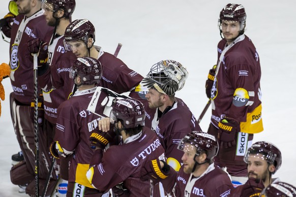 La deception des joueurs genevois, lors du match du championnat suisse de hockey sur glace de National League LNA, entre le Geneve Servette HC et le SC Langnau Tigers, ce jeudi 22 decembre 2022 a la p ...