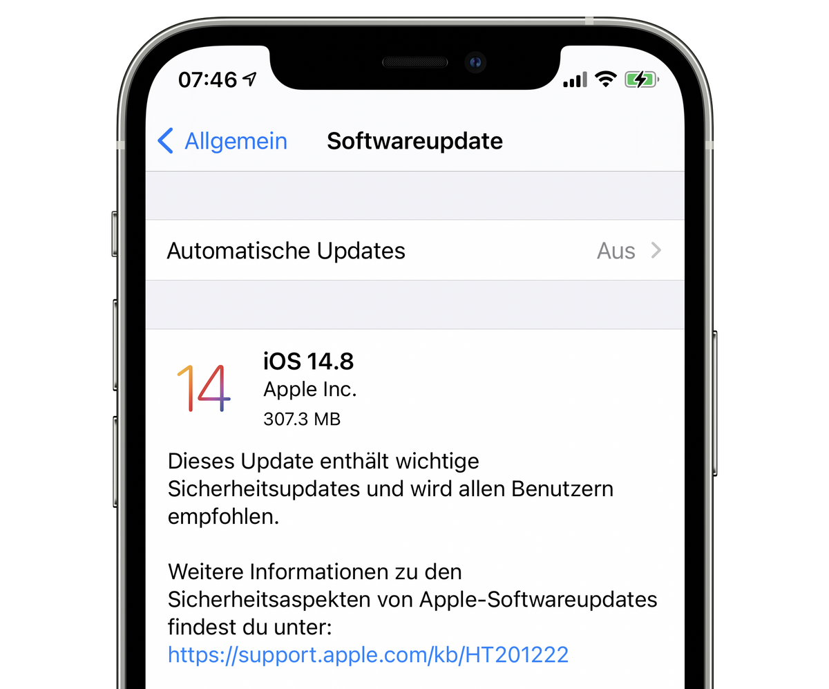 Apple veröffentlicht Sicherheits-Update fürs iPhone, iOS 14.8.