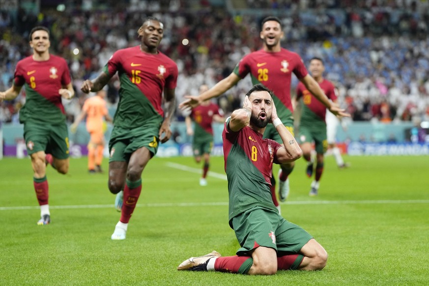 Portugal v Uruguay: Group H - FIFA World Cup, WM, Weltmeisterschaft, Fussball Qatar 2022 Bruno Fernandes attacking midfield of Portugal and Manchester United, ManU celebrates after scoring his sides s ...