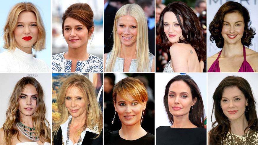 epa06260297 (FILE) - A combo file picture shows (top L-R), French actress Lea Seydoux, French actress Emma de Caunes, US actress Gwyneth Paltrow, Itailan actress Asia Argento, US actress Ashley Judd ( ...