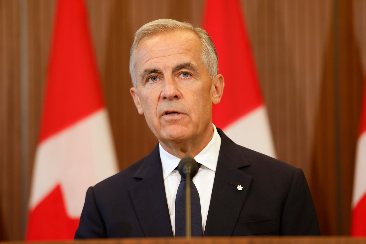 Prime Minister Mark Carney speaks about Canada's response to new U.S. tariffs during a news conference on Parliament Hill in Ottawa on Saturday, Aug. 22, 2026. (Patrick Doyle/The Canadian Press v ...