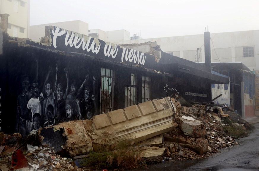 epa06982203 View of the damages caused to a commercial location by the passage of Hurricane Maria on September 2017, in San Juan, Puerto Rico, 29 August 2018. Governor of the island, Ricardo Rossello, ...