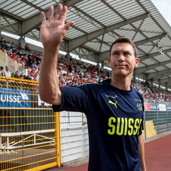 Swiss national team players Stephan Lichtsteiner before a training session in Cornaredo Stadium in Lugano, Switzerland, Wednesday, June 6, 2018. (KEYSTONE/Ti-Press/Gabriele Putzu)