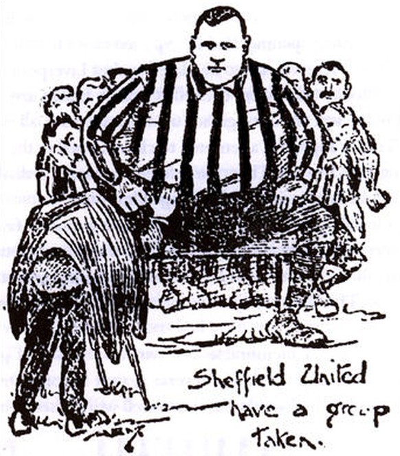 Cartoon mit Begleittext: «Sheffield United lässt ein Mannschaftsfoto schiessen.»