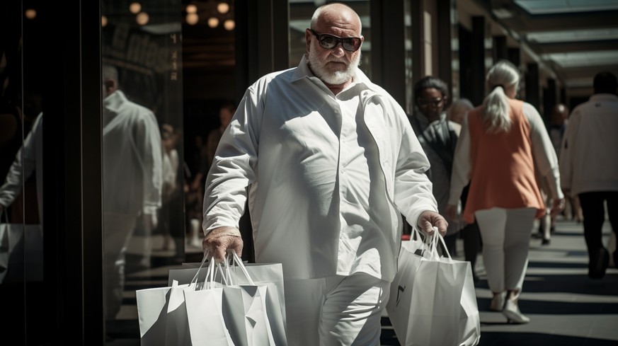 (AI image): A beautiful little man with shopping bags.  A sight that warms the heart of every RI lover.