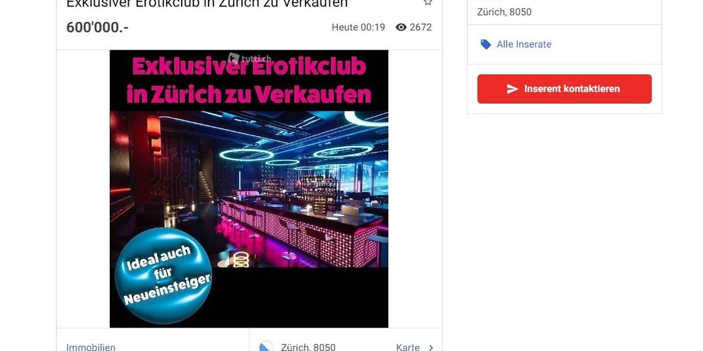Das Inserat auf Tutti.ch