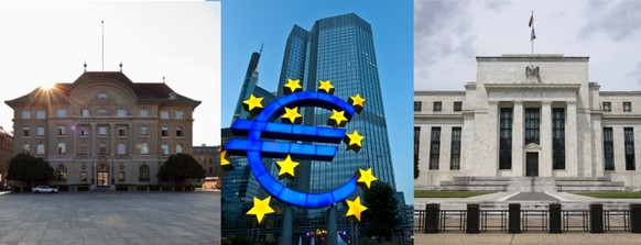 Schweizerische Nationalbank SNB, Europäische Zentralbank EZB, Federal Reserve Fed