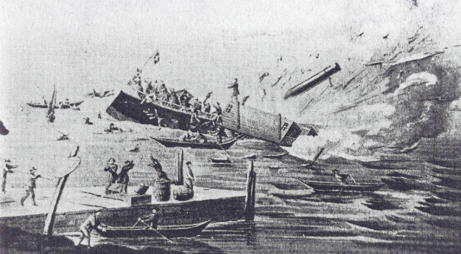 Nach einer Kesselexplosion vor Berlingen sank der Glattdecker Rheinfall.
https://de.wikipedia.org/wiki/Neptun_(Schiff,_1865)#/media/Datei:Rheinfall_(ship)_Kesselexplosion.jpeg