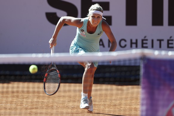 Timea Bacsinszky of Switzerland in action during her semi final match against Kiki Bertens of the Netherlands, at the WTA Ladies Championship tennis tournament in Gstaad, Switzerland, saturday, July 1 ...