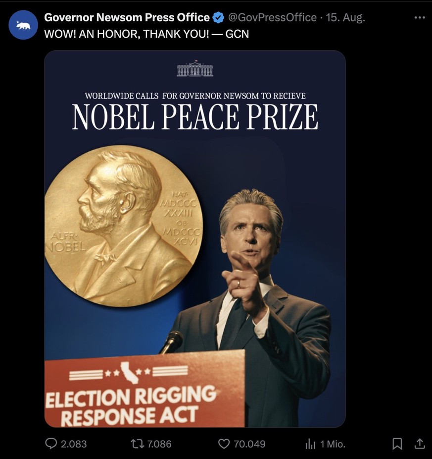 Newsom Tweet trollt Trump