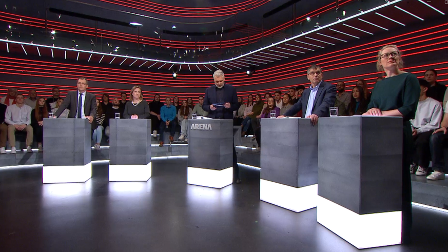 SRF Arena zur Ukraine mit Roland Rino Büchel, Christa Markwalder, Sandro Brotz, Roger Nordmann und Aline Trede.