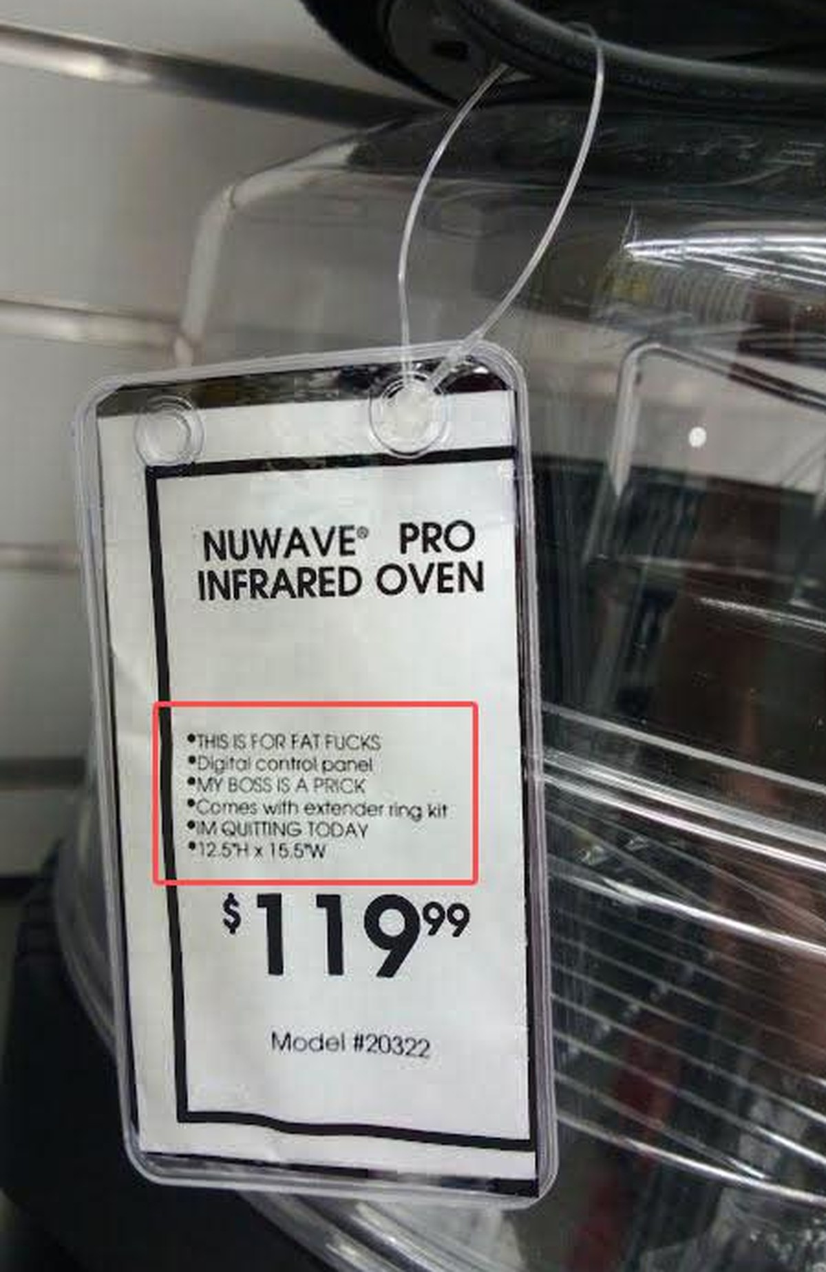 «Nuwave Infrarot-Ofen.- IST FÜR FETTSÄCKE- Digitale Schalttafel- MEIN CHEF IST EIN ARSCH- Kommt mit einem Ring-Erweiterungssatz- ICH KÜNDIGE HEUTE- 12,5 x 15,5»